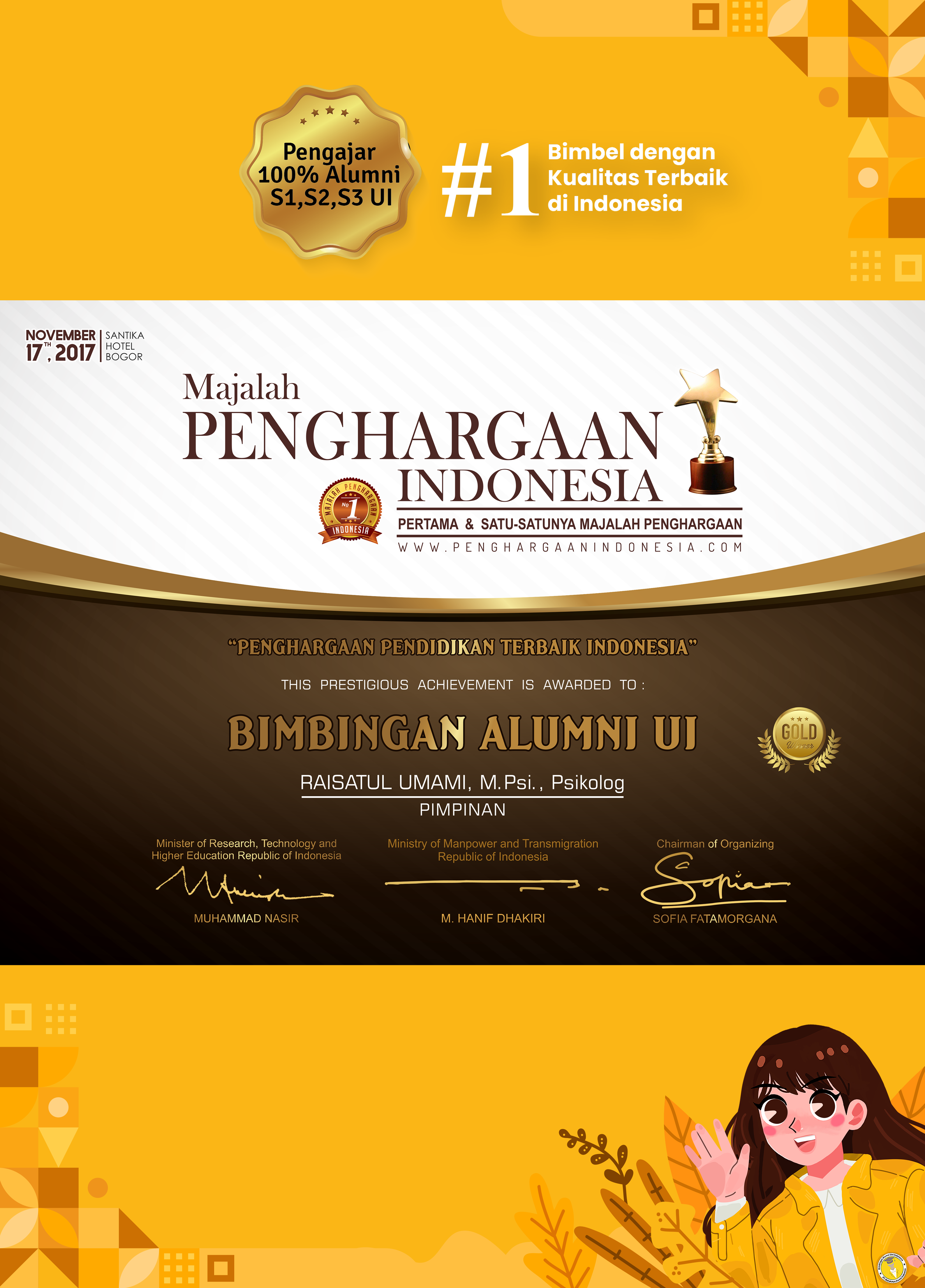 Penghargaan Pendidikan Terbaik Bimbingan Alumni UI