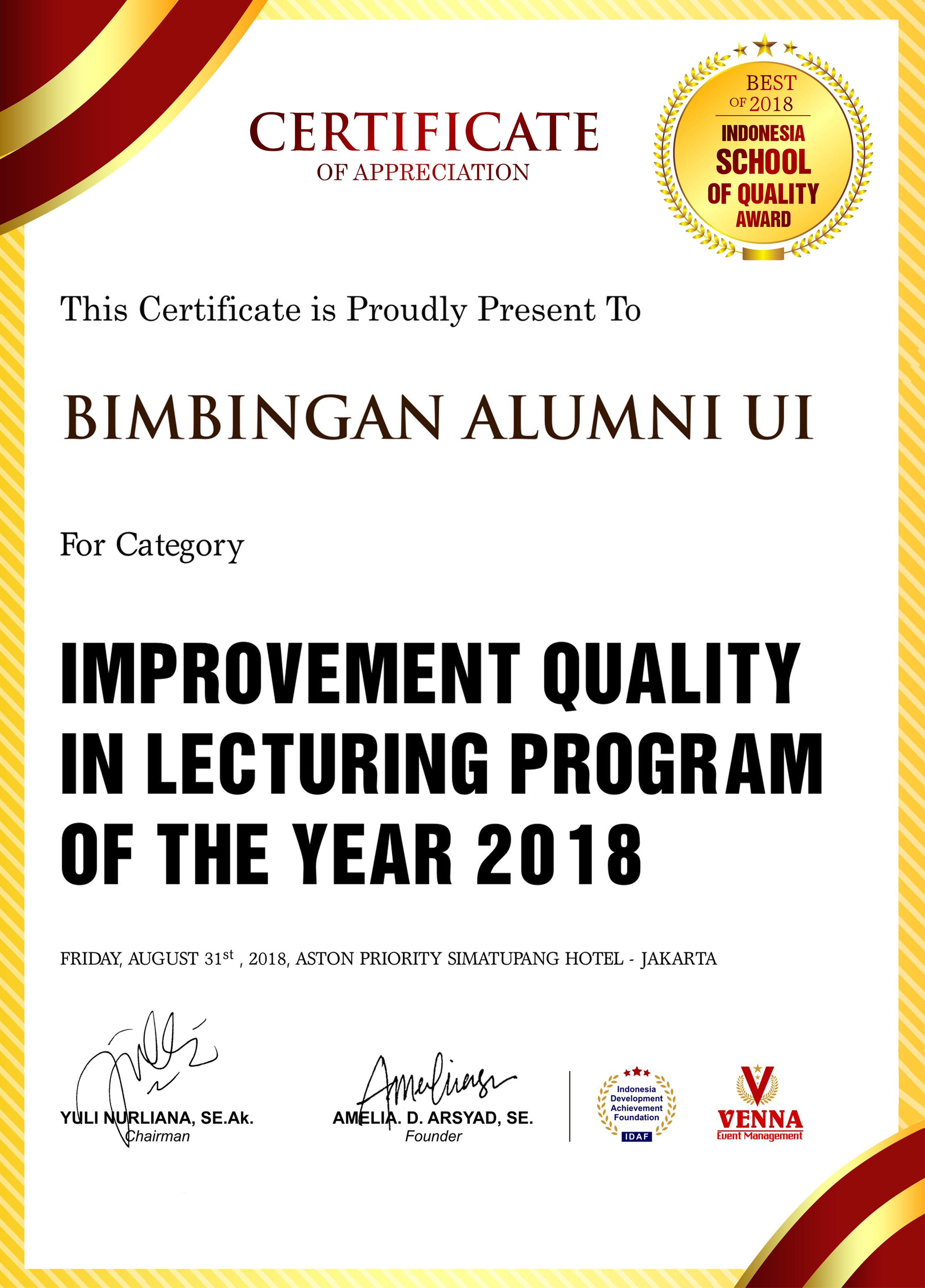 IMPROVEMENT QUALITY IN LECTURING PROGRAM OF THE YEAR 2018